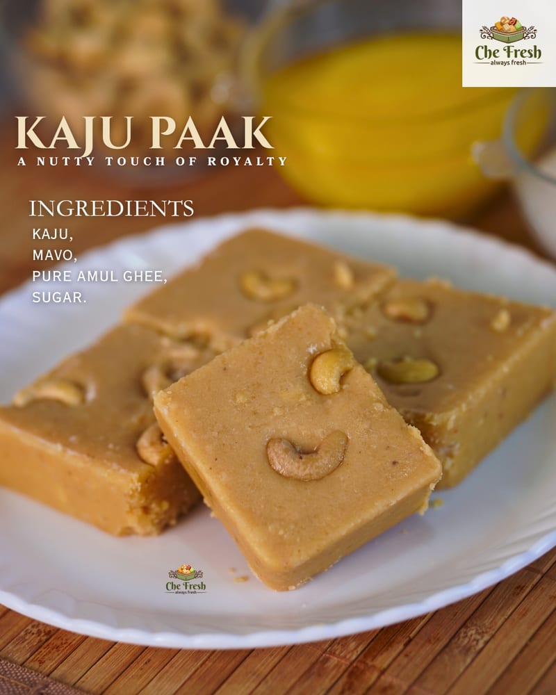 Kaju paak pieces garnished with cashews and pistachios