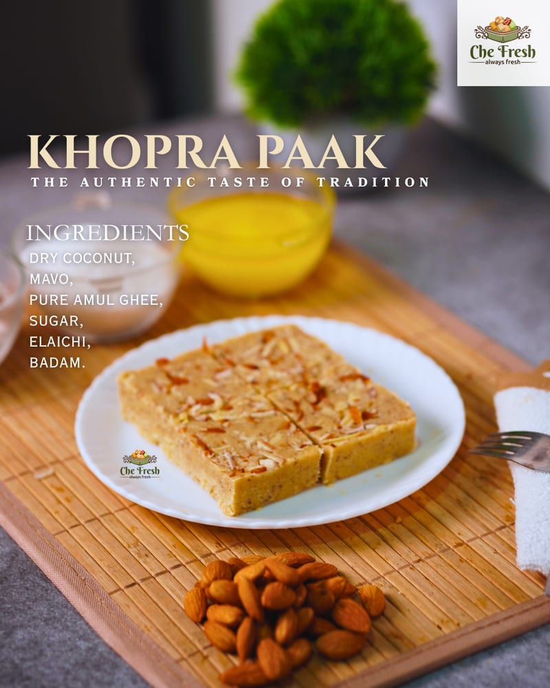 Khopra paak dessert squares with almonds