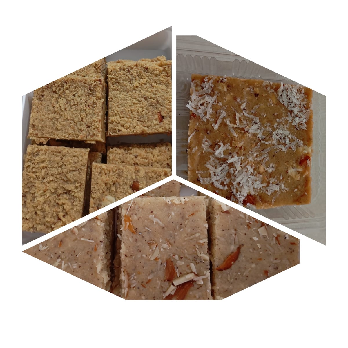 Assorted crumb-topped and coconut-topped sweet pieces