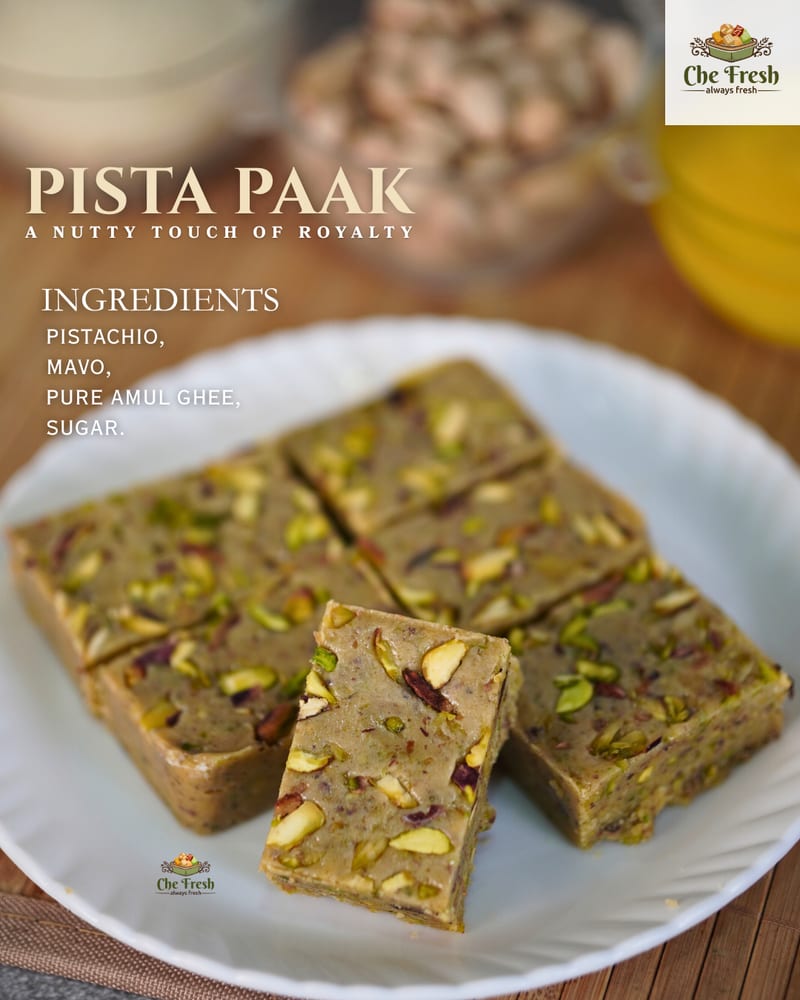 Pista paak pistachio sweets arranged on a white plate