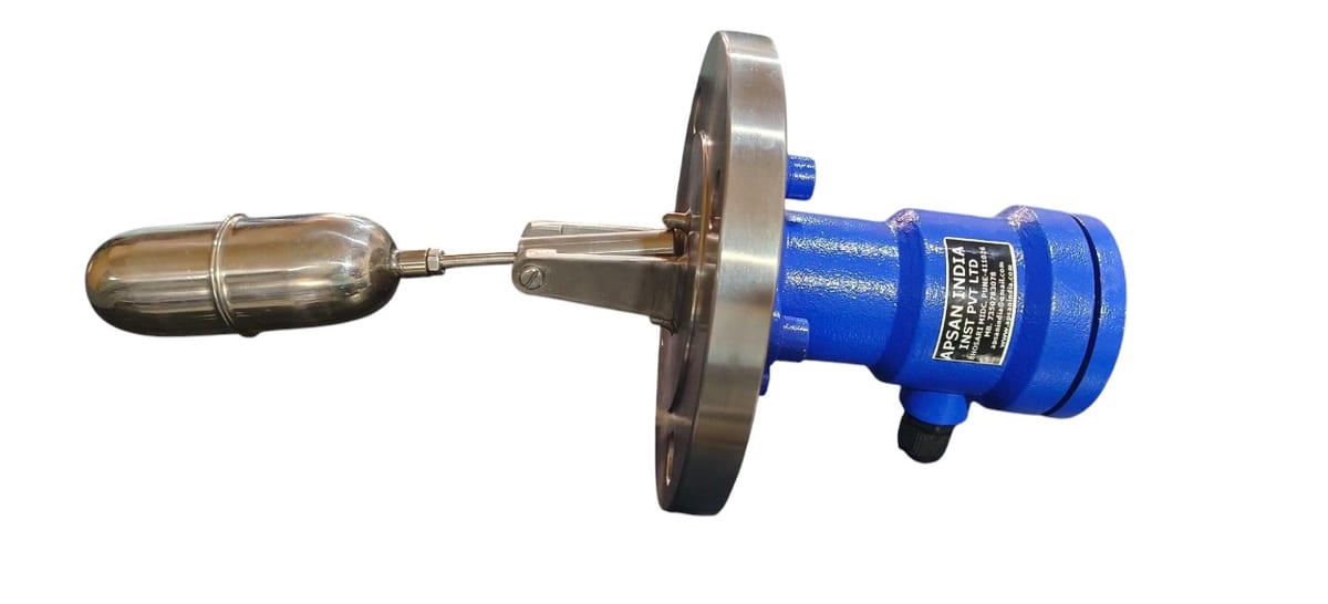 Blue cylindrical mechanical device with a metal flange and rounded attachment