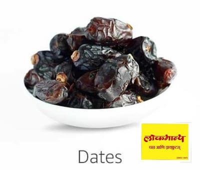 White bowl of dates with a yellow Dates label
