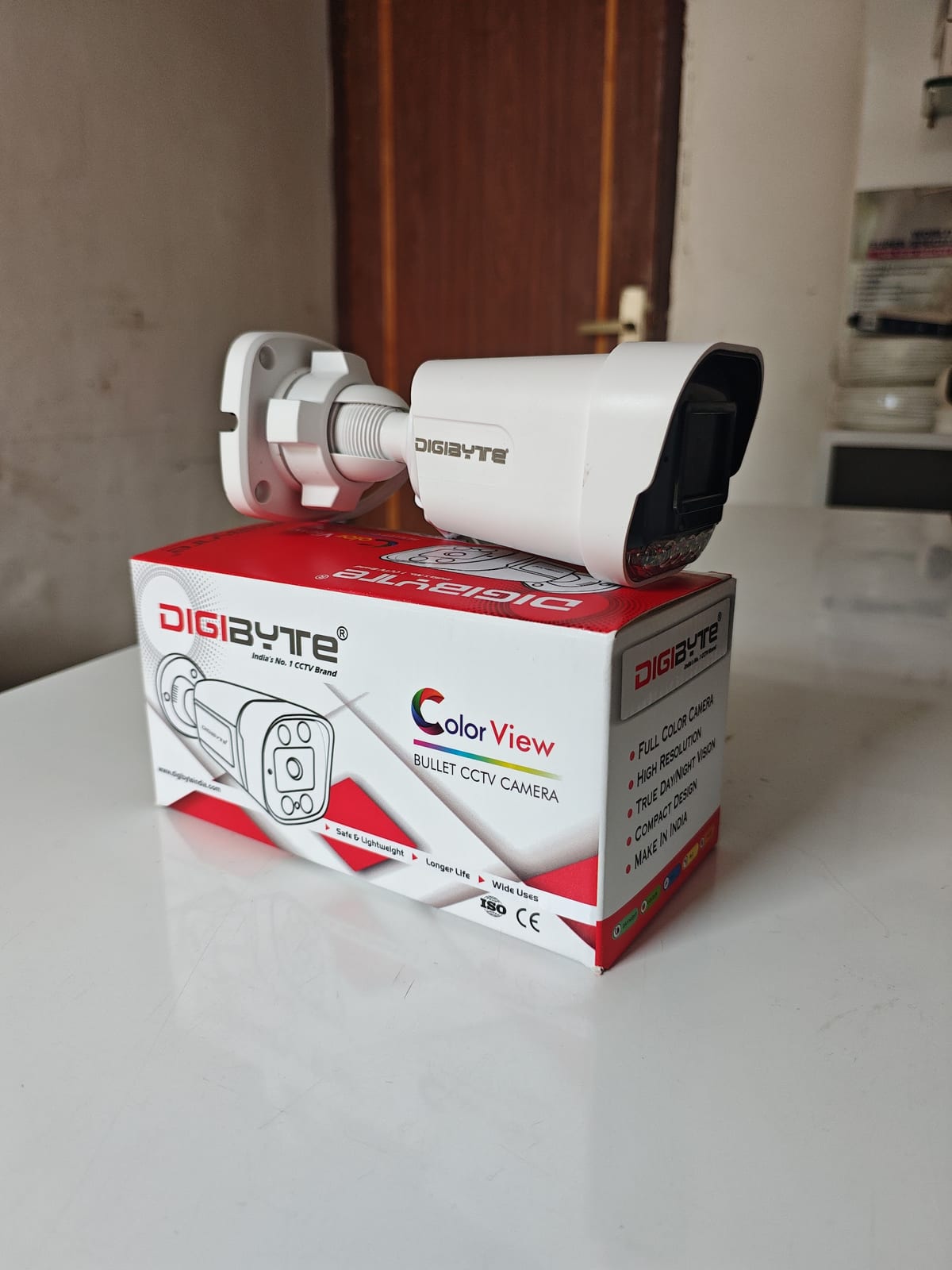 White Digibyte CCTV camera on a Color View Bullet box